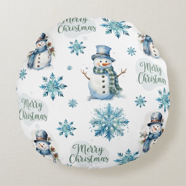 Christmas Snowman  Round Pillow (Front)