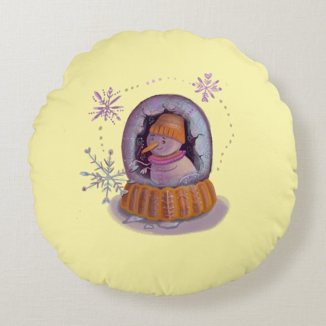 christmas snowman round pillow (Front)