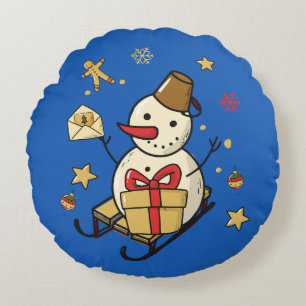 Christmas Snowman Round Pillow