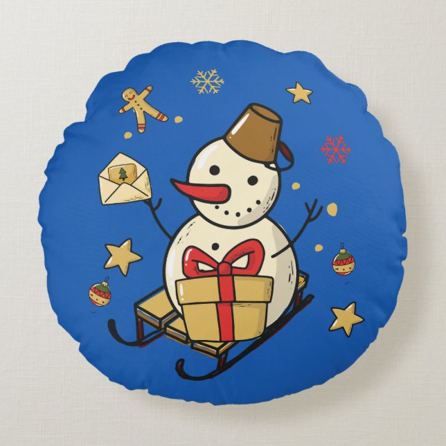 Christmas Snowman Round Pillow (Front)