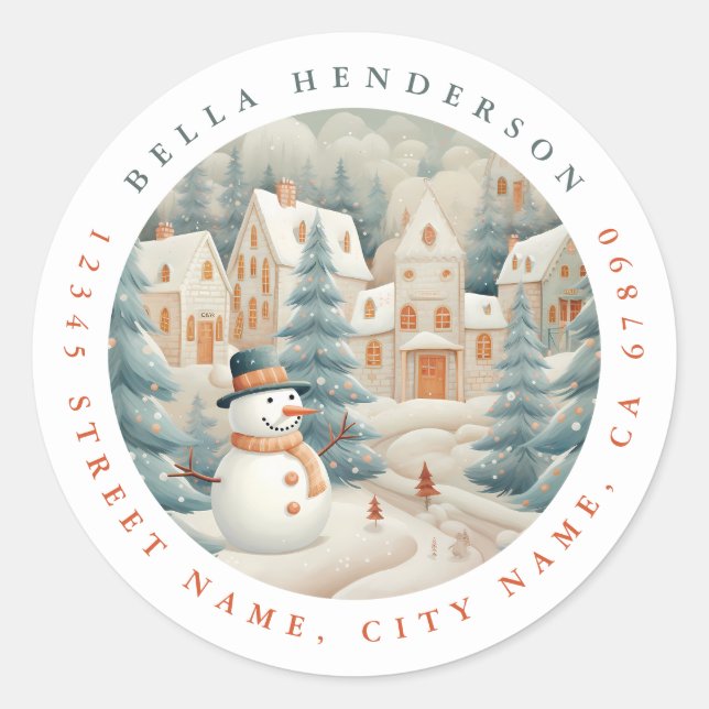 Christmas Snowman Round Stickers (Front)