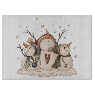 Christmas Snowman Rustic Country Primitive Winter Cutting Board