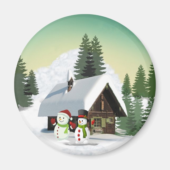 Christmas Snowman Scene Magnet (Front)