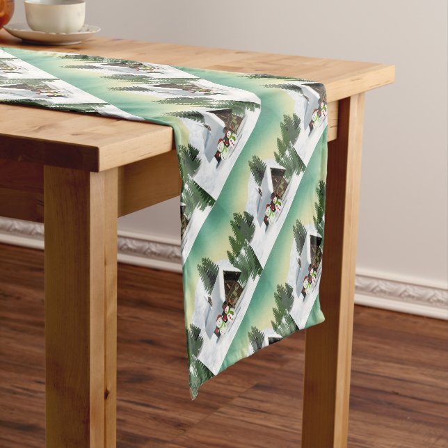 Christmas Snowman Scene Short Table Runner (In Situ)
