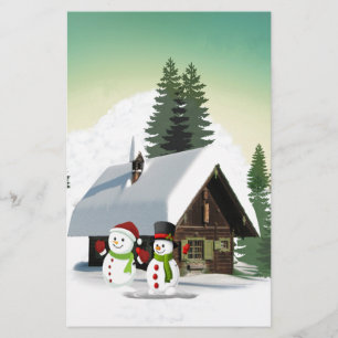 Christmas Snowman Scene Stationery
