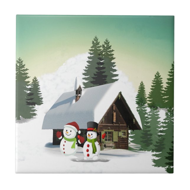 Christmas Snowman Scene Tile (Front)
