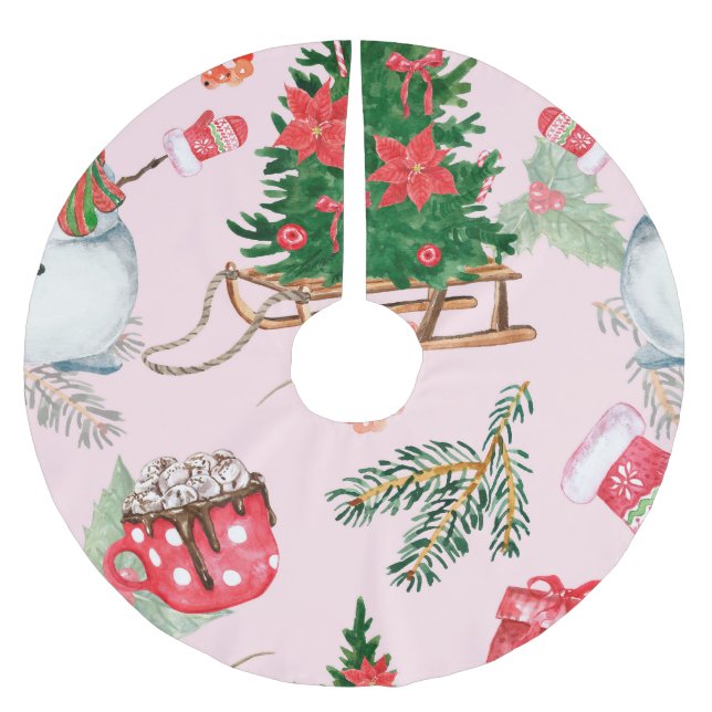 Christmas Snowman Seamless Pattern. Brushed Polyester Tree Skirt (Front)