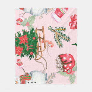Christmas Snowman Seamless Pattern. Fleece Blanket