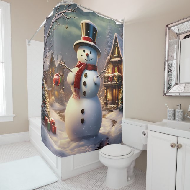 Christmas Snowman Shower Curtain (In Situ)