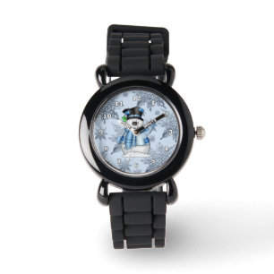 Christmas Snowman Silver Glitter Band Watch