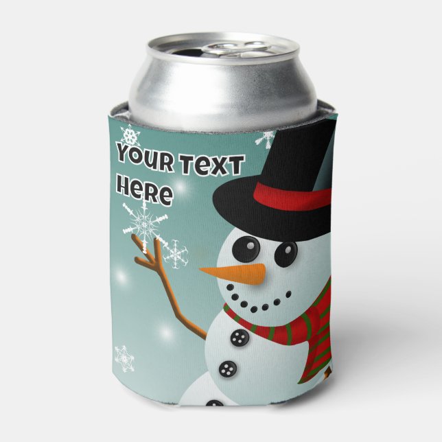 Christmas snowman, snow and snowflakes can cooler (Can Front)