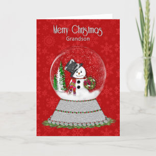 Christmas Snowman Snow-Globe, Grandson Card