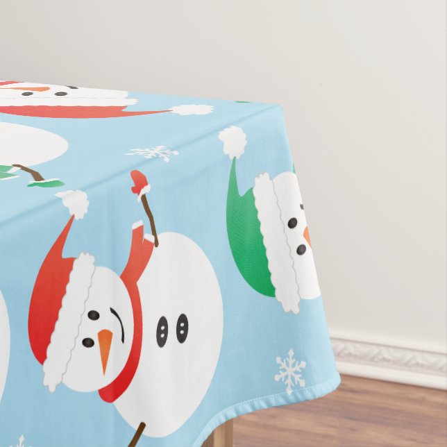 Christmas Snowman Snowflake Pattern Tablecloth (In Situ)