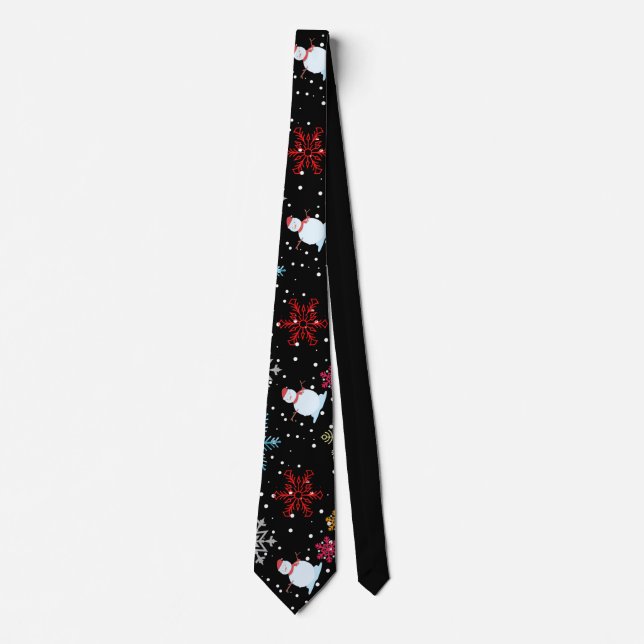 Christmas Snowman Snowflakes Red Black Holiday Tie (Front)