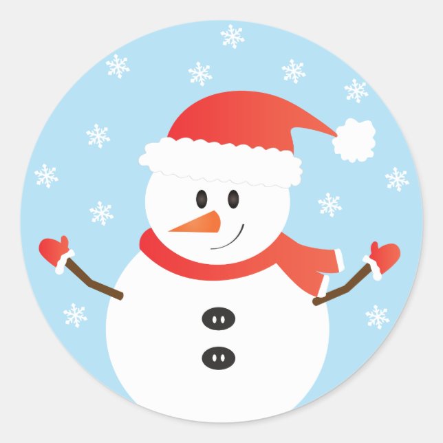 Christmas Snowman Snowflakes Red Classic Round Sticker (Front)