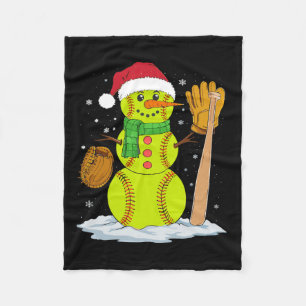 Christmas Snowman Softball Pitcher Boys Kids Teens Fleece Blanket