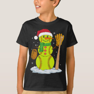 Christmas Snowman Softball Pitcher Boys Kids Teens T-Shirt