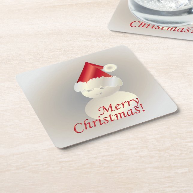 Christmas Snowman Square Paper Coaster (Angled)