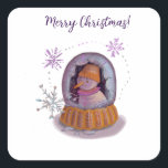 christmas snowman square sticker<br><div class="desc">cute snowman broke the snow globe to dance  with a snowflake! this illustration will add a festive and cozy atmosphere to your home!</div>