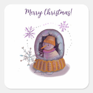 christmas snowman square sticker