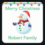 Christmas Snowman Square Sticker<br><div class="desc">Fun And Cute Christmas Sticker.</div>