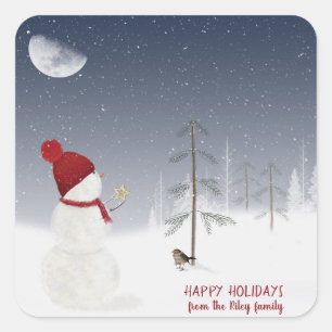 Christmas Snowman Square Sticker