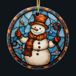 Christmas Snowman stained glass style Ceramic Ornament<br><div class="desc">Introducing our festive Christmas pattern! This cheerful design encapsulates the magic of the holiday season in a whimsical and timeless style. Whether you're decorating apparel, home decor, or accessories, this pattern is the perfect addition to your Christmas collection.</div>