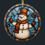 Christmas Snowman stained glass style Ceramic Ornament<br><div class="desc">Introducing our festive Christmas pattern! This cheerful design encapsulates the magic of the holiday season in a whimsical and timeless style. Whether you're decorating apparel,  home decor,  or accessories,  this pattern is the perfect addition to your Christmas collection.</div>
