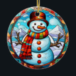 Christmas snowman stained glass style ceramic ornament<br><div class="desc">Introducing our festive Christmas pattern! This cheerful design encapsulates the magic of the holiday season in a whimsical and timeless style. Whether you're decorating apparel, home decor, or accessories, this pattern is the perfect addition to your Christmas collection.</div>
