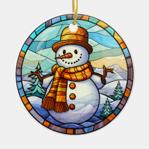 Christmas snowman stained glass style ceramic ornament