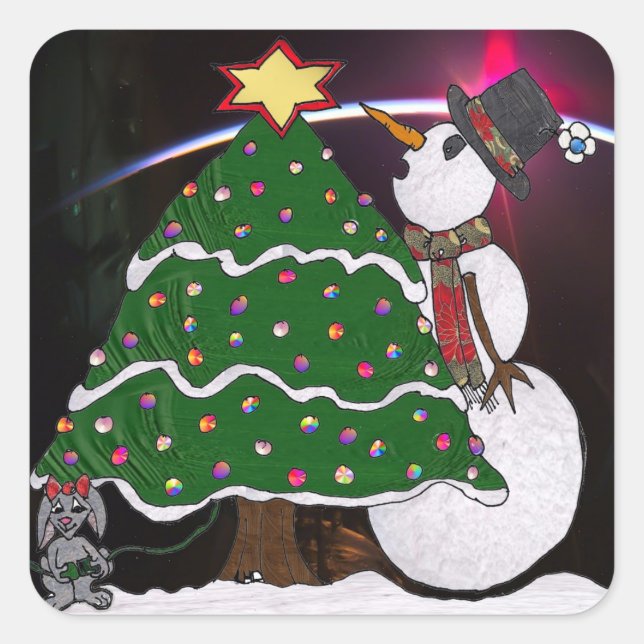 Christmas Snowman Surprise Holidays Square Sticker (Front)
