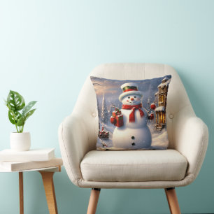 Christmas Snowman Throw Pillow