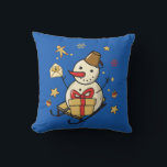 Christmas Snowman Throw Pillow<br><div class="desc">A cute snowman on a sleigh with a present,  a little letter and Christmas decorations.</div>