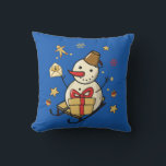 Christmas Snowman Throw Pillow<br><div class="desc">A cute snowman on a sleigh with a present,  a little letter and Christmas decorations.</div>