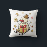 Christmas Snowman Throw Pillow<br><div class="desc">A cute snowman on a sleigh with a present,  a little letter and Christmas decorations.</div>