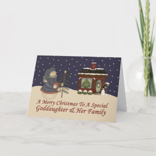 Christmas Snowman To Special Goddaughter & Family Holiday Card