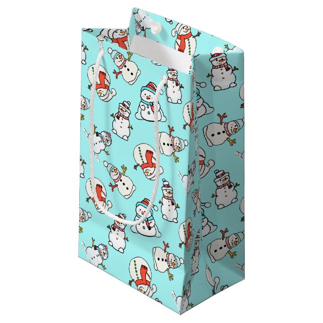 Christmas Snowman Turquoise Small Gift Bag (Front Angled)