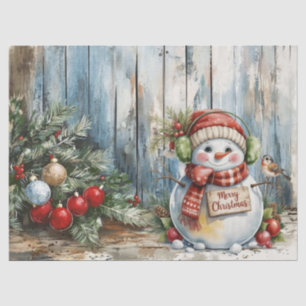Christmas Snowman Vintage Watercolor Decoupage Tissue Paper