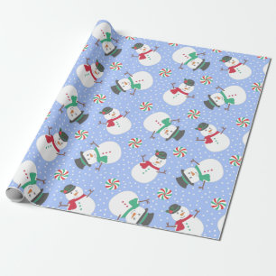 Christmas Snowman Winter Blue Wrapping Paper