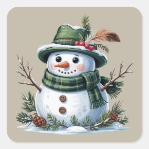 Christmas Snowman Winter Season Holiday Square Sticker