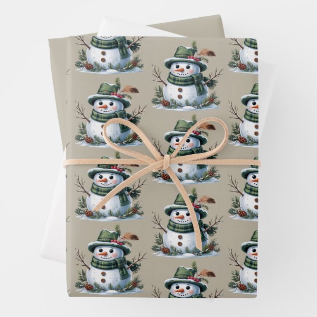 Christmas Snowman Winter Season Holiday Wrapping Paper Sheet (In situ)