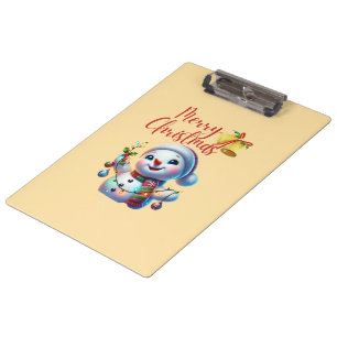 Christmas Snowman with Bells Festive Holiday Art Clipboard