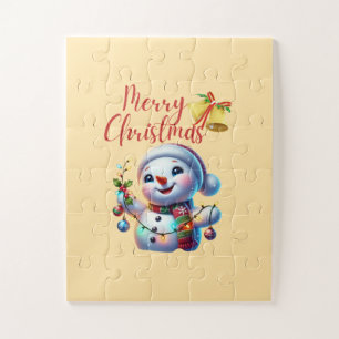 Christmas Snowman with Bells Festive Holiday Art Jigsaw Puzzle
