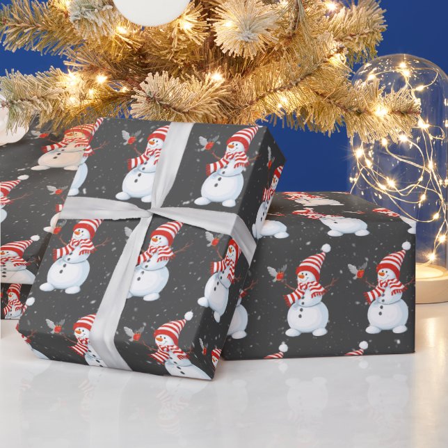 Christmas Snowman with Bird  Wrapping Paper (Holidays)