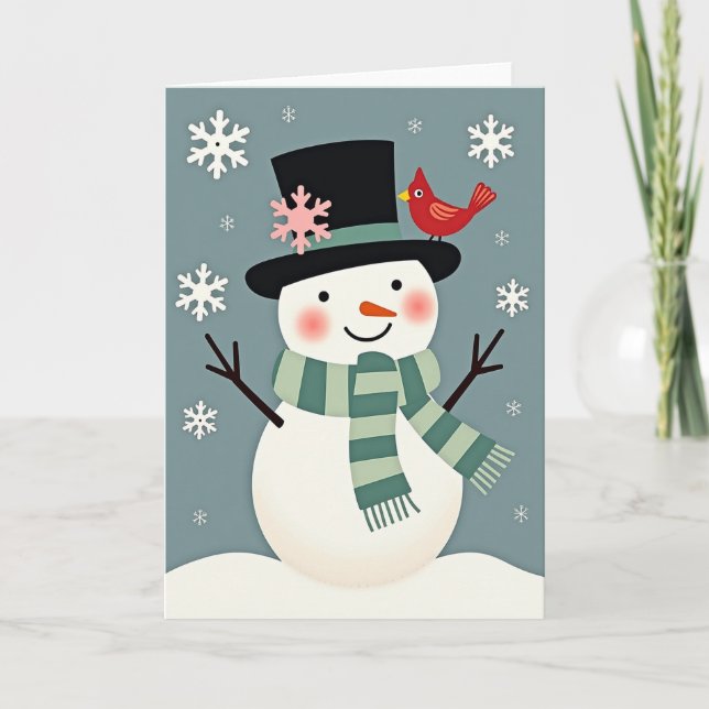 Christmas Snowman With Cardinal Card (Front)