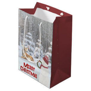 Christmas Snowman with Deer Medium Gift Bag