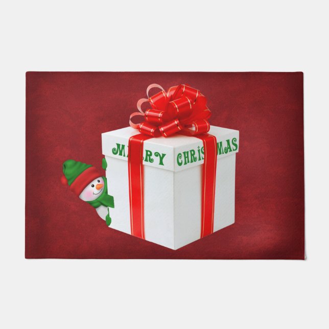 Christmas Snowman With Gift  Doormat (Front)