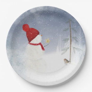 Christmas snowman with gold star paper plate