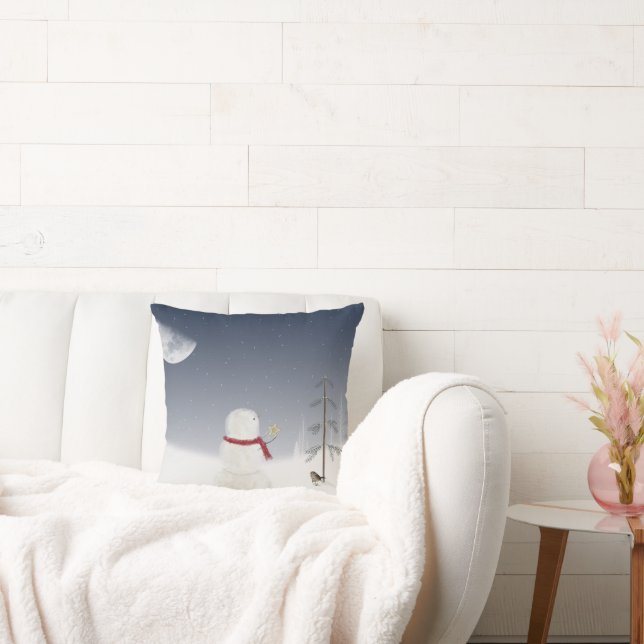 Christmas snowman with gold star throw pillow (Couch)
