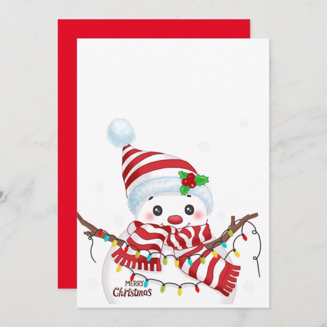 Christmas Snowman with Multicolor Lights  Holiday Card (Front/Back)
